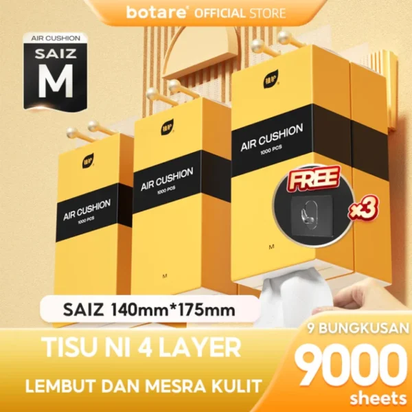 ⏰Today Olny RM 1.99⏰[9PCS]Botare AIR-cushion Cheerful Tissue 4-Ply 1000 sheets 140*175mm