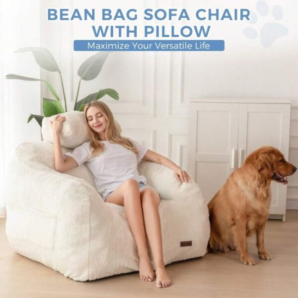⏰Today Olny RM29.9⏰MAXYOYO Giant Bean Bag Chair With Pillow,Fuzzy Fabric Fluffy And Comfy Bean Bag Sofa Large Bean Bag Chair Adult Size With Filler For Reading, Gaming - Image 3