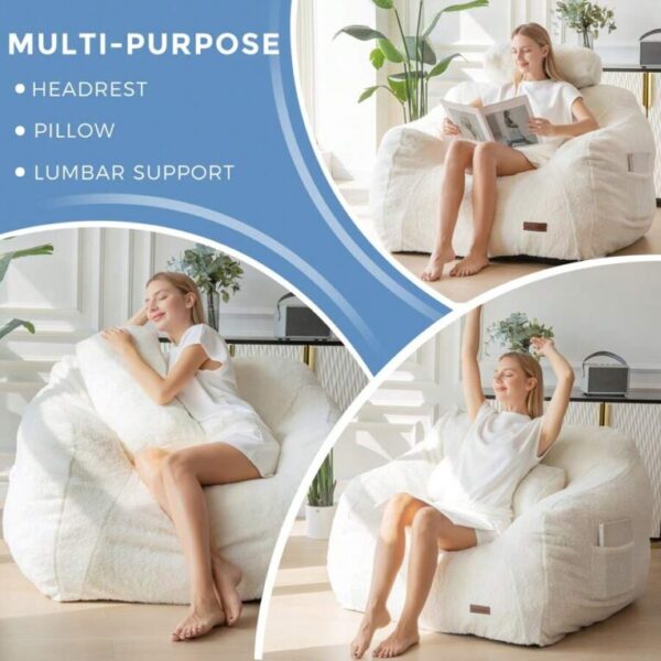 ⏰Today Olny RM29.9⏰MAXYOYO Giant Bean Bag Chair With Pillow,Fuzzy Fabric Fluffy And Comfy Bean Bag Sofa Large Bean Bag Chair Adult Size With Filler For Reading, Gaming - Image 5