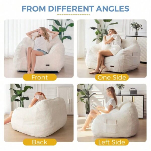 ⏰Today Olny RM29.9⏰MAXYOYO Giant Bean Bag Chair With Pillow,Fuzzy Fabric Fluffy And Comfy Bean Bag Sofa Large Bean Bag Chair Adult Size With Filler For Reading, Gaming - Image 6