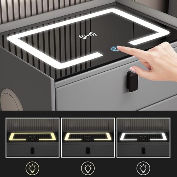 ⏰Today Olny RM39.9⏰Smart Nightstands with Wireless Charging Station, USB Port, Modern Nightstands with 3 Color LED Lights and Speaker, Wooden End Side Table for Bedroom, Dorm, 2 Drawers - Image 4