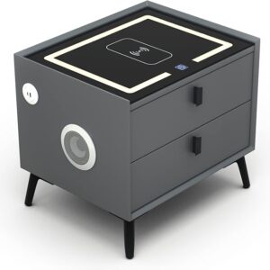 ⏰Today Olny RM39.9⏰Smart Nightstands with Wireless Charging Station, USB Port, Modern Nightstands with 3 Color LED Lights and Speaker, Wooden End Side Table for Bedroom, Dorm, 2 Drawers