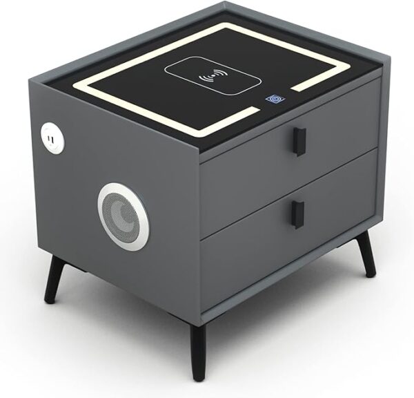 ⏰Today Olny RM39.9⏰Smart Nightstands with Wireless Charging Station, USB Port, Modern Nightstands with 3 Color LED Lights and Speaker, Wooden End Side Table for Bedroom, Dorm, 2 Drawers