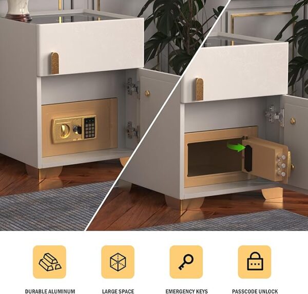 ⏰Today Olny RM39.9⏰Smart Nightstand with Safe, Multifunction LED Nightstand Modern End Table with 3 Color LED, Wireless Charging Station Bedside Table for Bedroom - Image 3