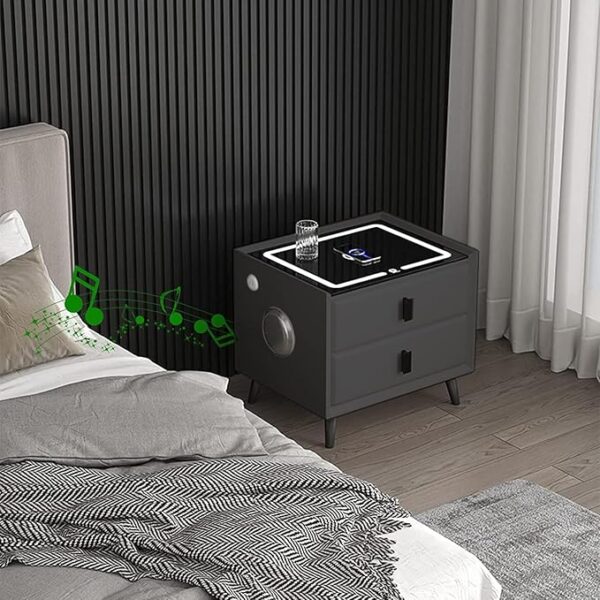 ⏰Today Olny RM39.9⏰Smart Nightstands with Wireless Charging Station, USB Port, Modern Nightstands with 3 Color LED Lights and Speaker, Wooden End Side Table for Bedroom, Dorm, 2 Drawers - Image 2