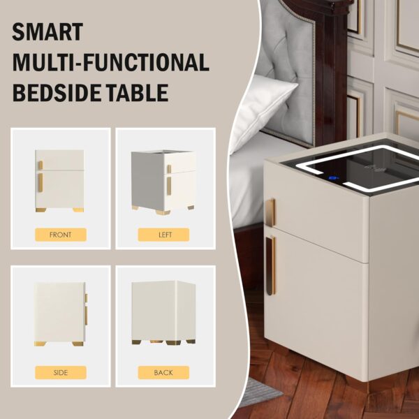 ⏰Today Olny RM39.9⏰Smart Nightstand with Safe, Multifunction LED Nightstand Modern End Table with 3 Color LED, Wireless Charging Station Bedside Table for Bedroom - Image 4