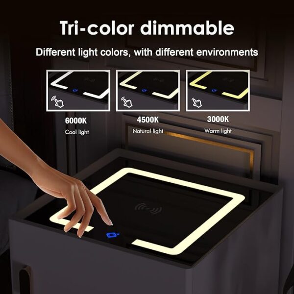 ⏰Today Olny RM39.9⏰Smart Nightstand with Safe, Multifunction LED Nightstand Modern End Table with 3 Color LED, Wireless Charging Station Bedside Table for Bedroom - Image 2