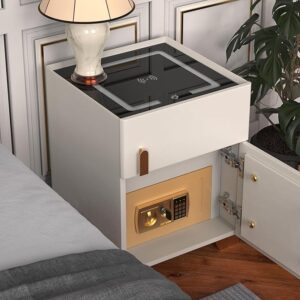 ⏰Today Olny RM39.9⏰Smart Nightstand with Safe, Multifunction LED Nightstand Modern End Table with 3 Color LED, Wireless Charging Station Bedside Table for Bedroom